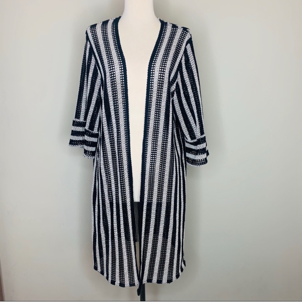 Wild Fable Striped Open Front Crochet Cardigan